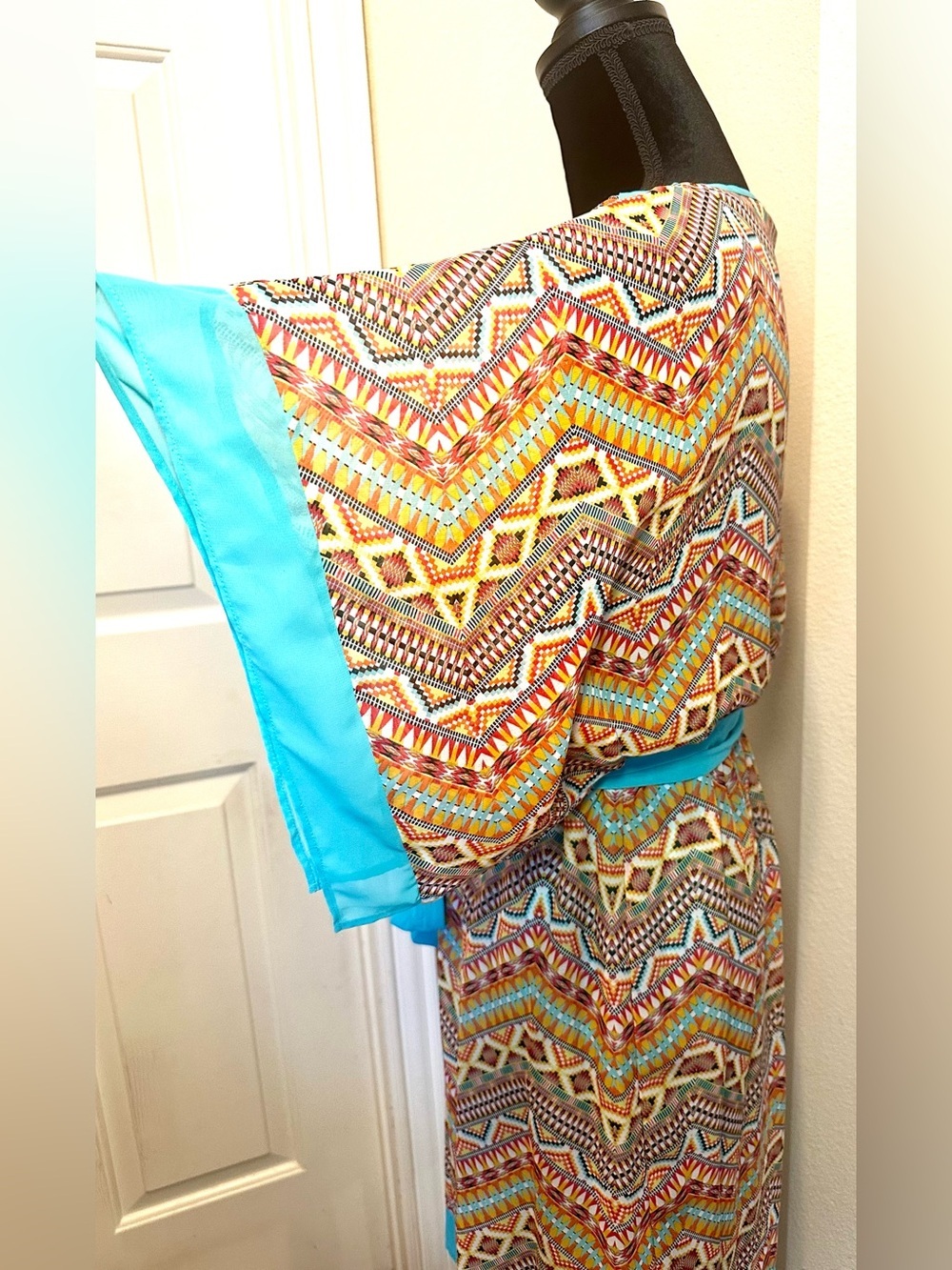 Vintage AGB Boho Festival Dress Size 6 Sheer Kimono Sleeve Tie Waist - Picture 3 of 11